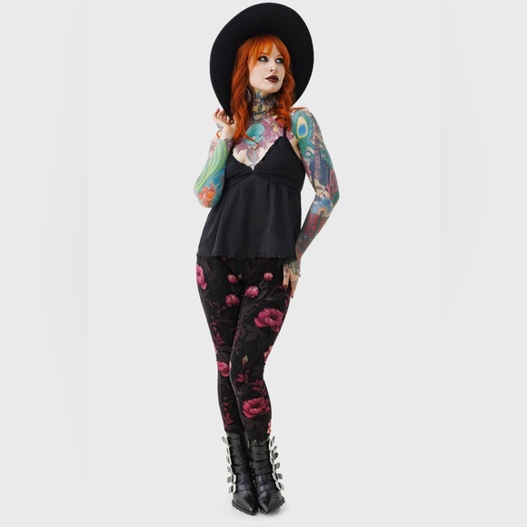 KILLSTAR COTTAGE CORE XL FLORAL DARK GARDEN FAIRY LEGGINGS - Picture 2 of 4
